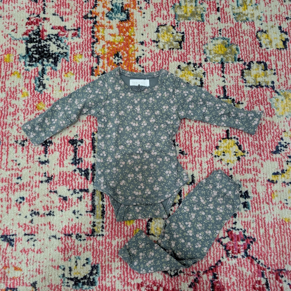 Jamie Kay Floral Kids Matching Set - Gray and Pink